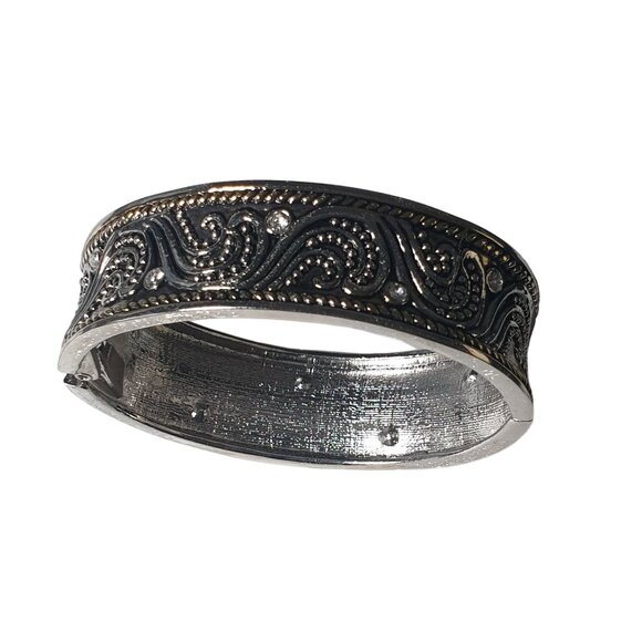 Bangle Bracelet Rhinestone Multi Tone Metal Clamp Women Jewelry 2 x 2.5 Inch - Picture 1 of 5